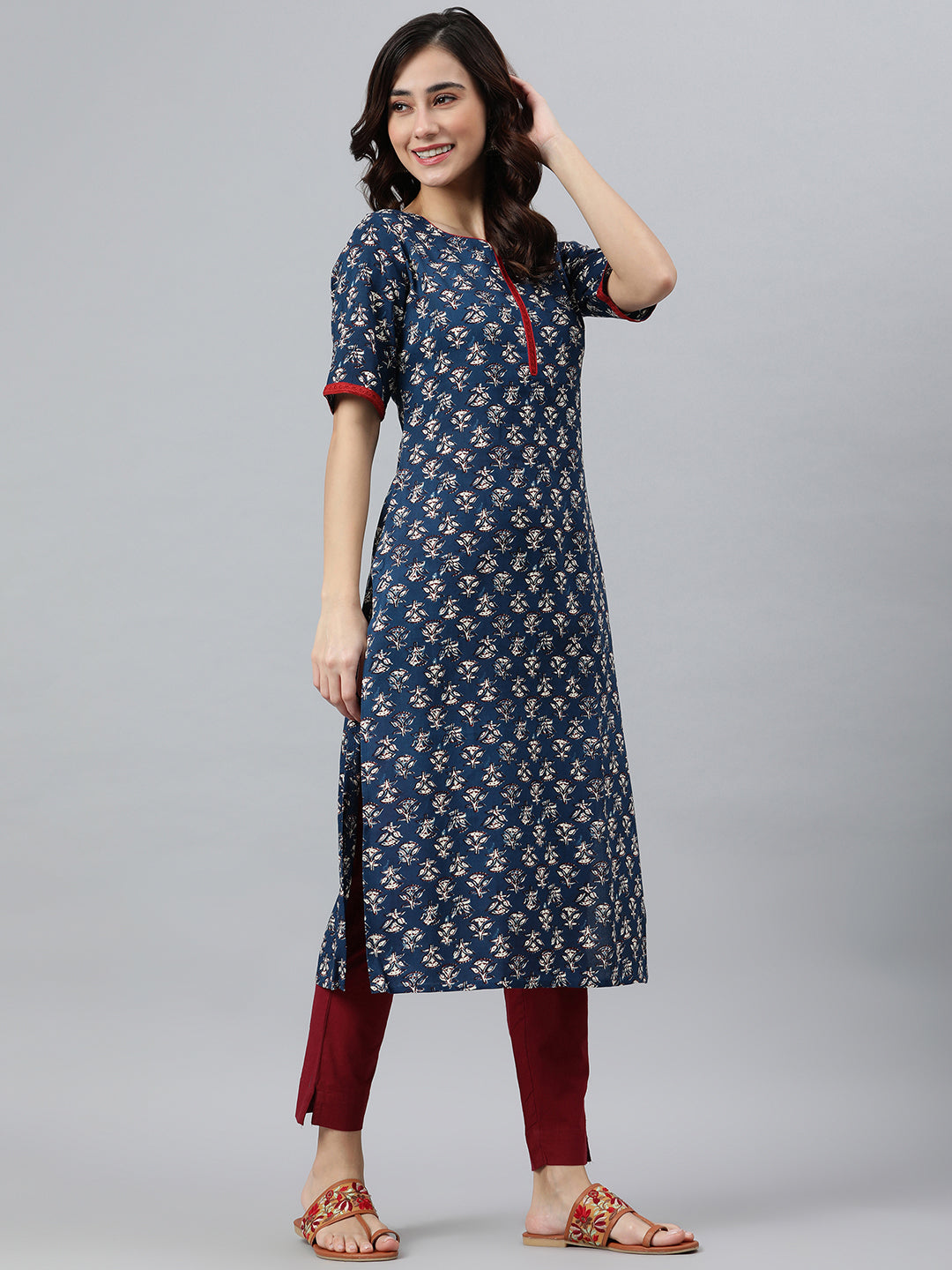 Janasya Women's Blue Rayon Floral Printed Casual Straight kurta | Grocsy
