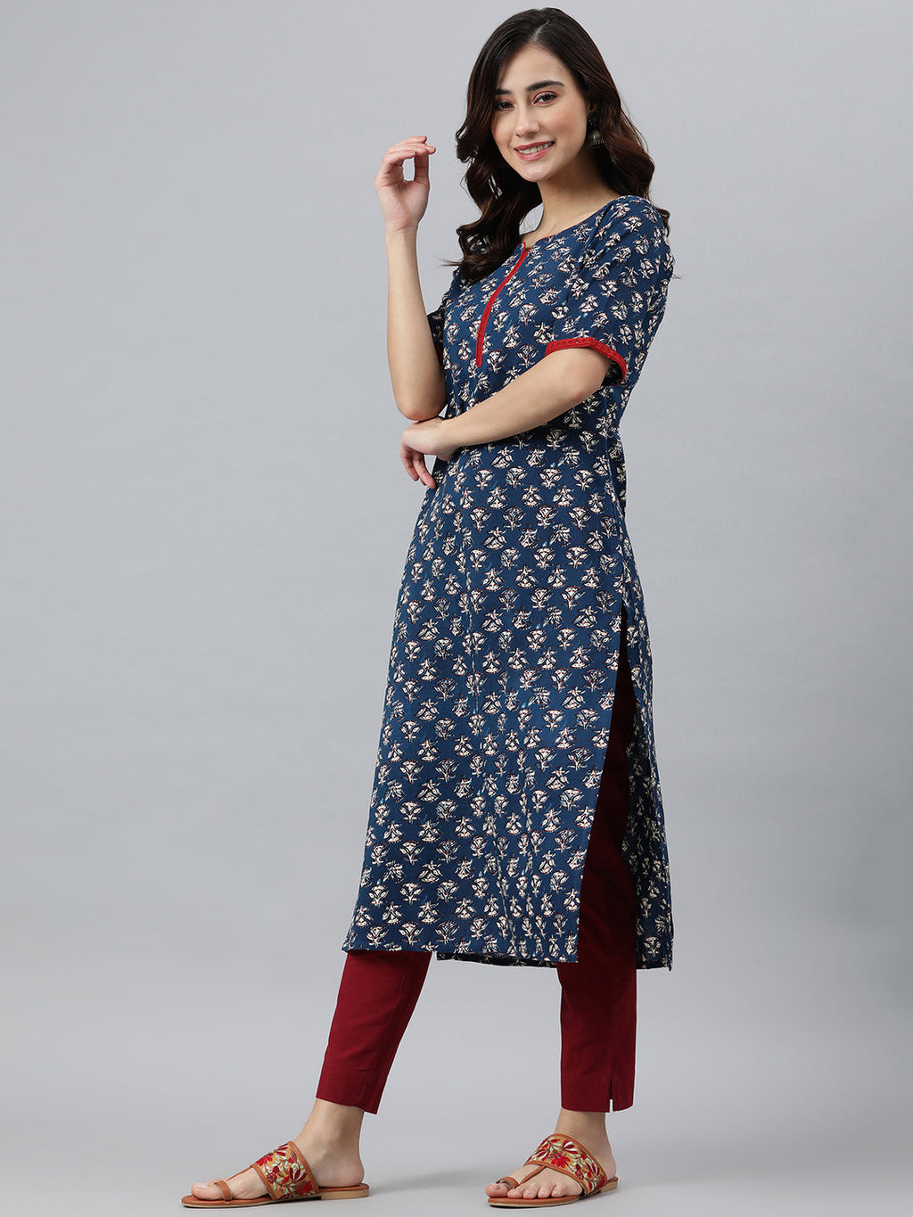 Janasya Women's Blue Rayon Floral Printed Casual Straight kurta | Grocsy