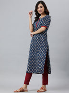 Janasya Women's Blue Rayon Floral Printed Casual Straight kurta | Grocsy