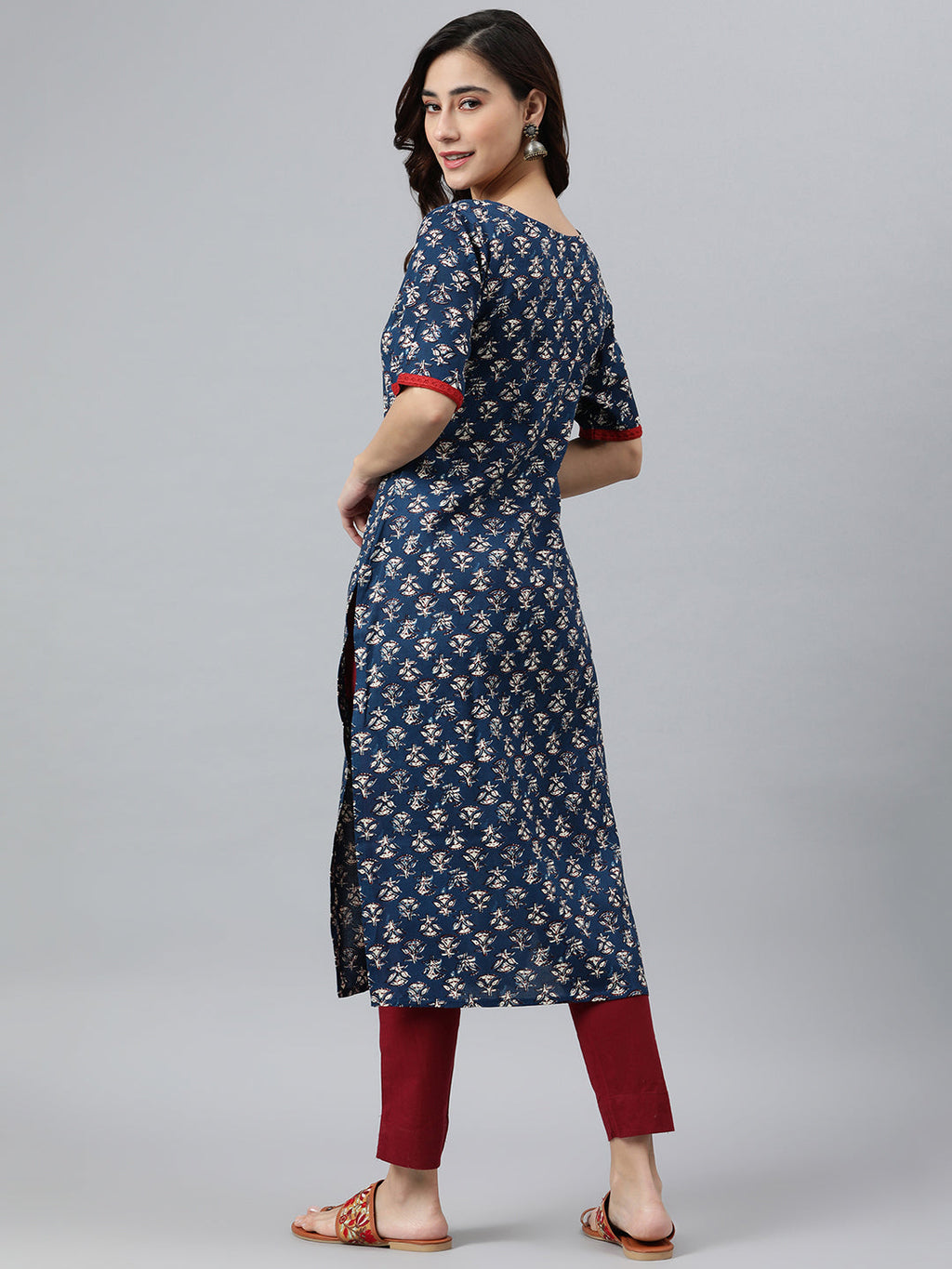 Janasya Women's Blue Rayon Floral Printed Casual Straight kurta | Grocsy