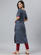 Janasya Women's Blue Rayon Floral Printed Casual Straight kurta | Grocsy