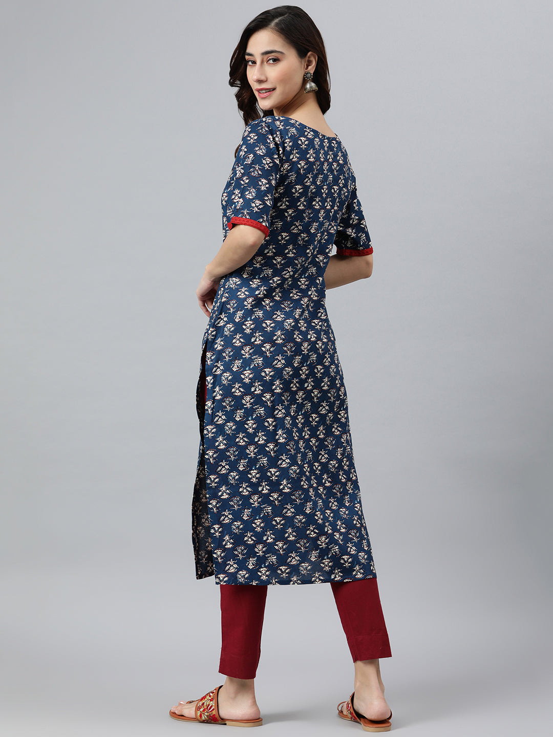 Janasya Women's Blue Rayon Floral Printed Casual Straight kurta | Grocsy