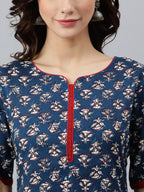 Janasya Women's Blue Rayon Floral Printed Casual Straight kurta | Grocsy