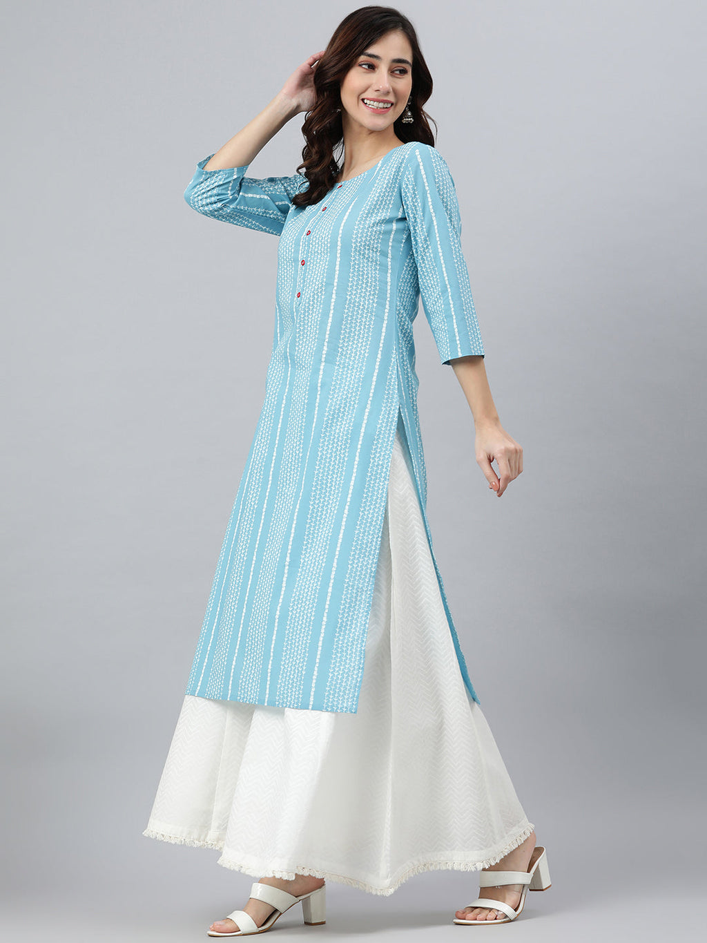 Indian Clothing Janasya Women's Blue Cotton Striped Casual Straight kurta | Grocsy
