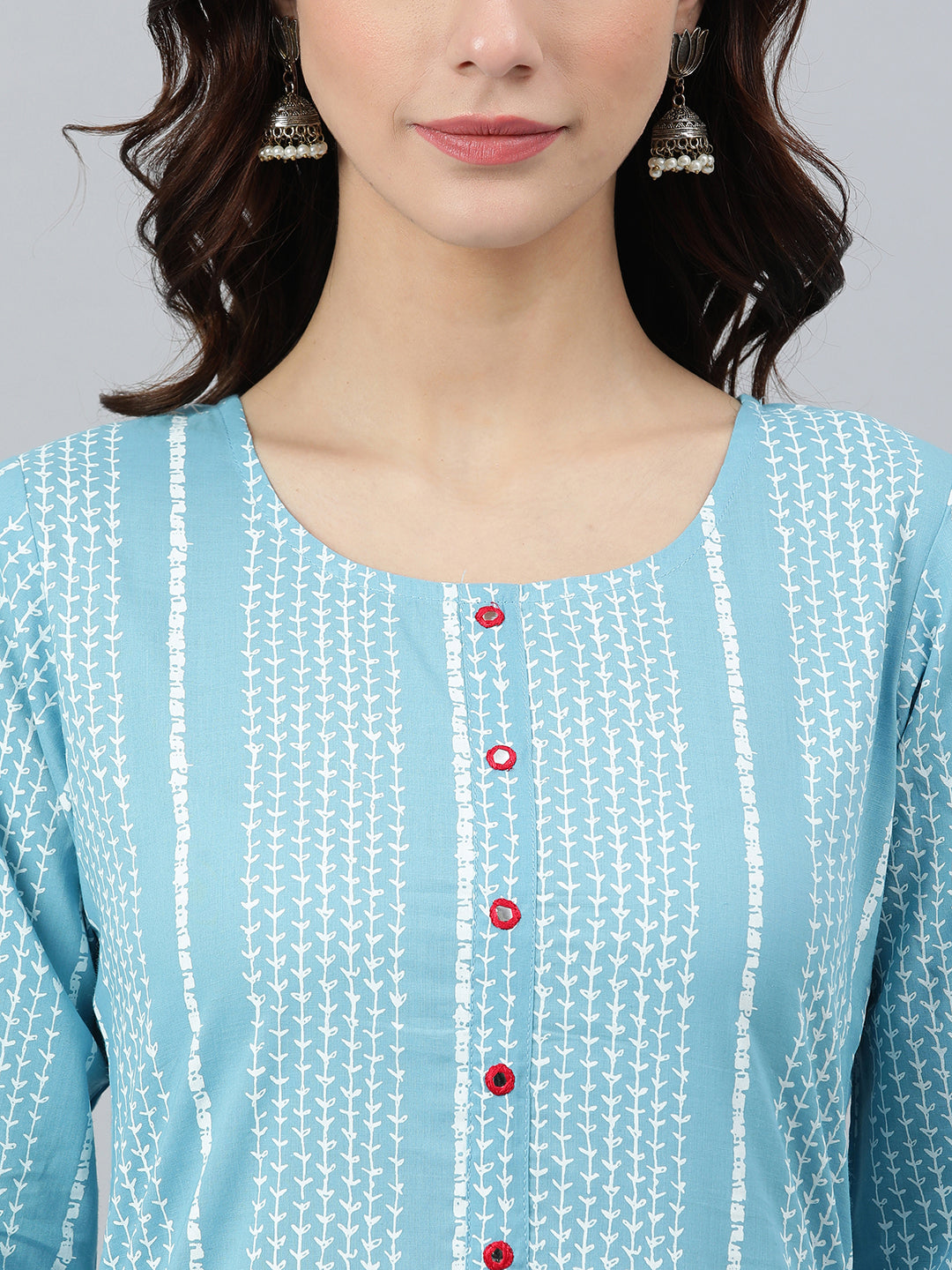 Indian Clothing Janasya Women's Blue Cotton Striped Casual Straight kurta | Grocsy