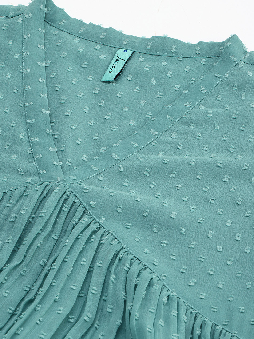 Indian Clothing Janasya Women's Green Poly Chiffon Self Design Casual Flared kurta | Grocsy