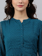 Indian Clothing Janasya Women's Teal Poly Chiffon Self Design Casual Flared kurta | Grocsy