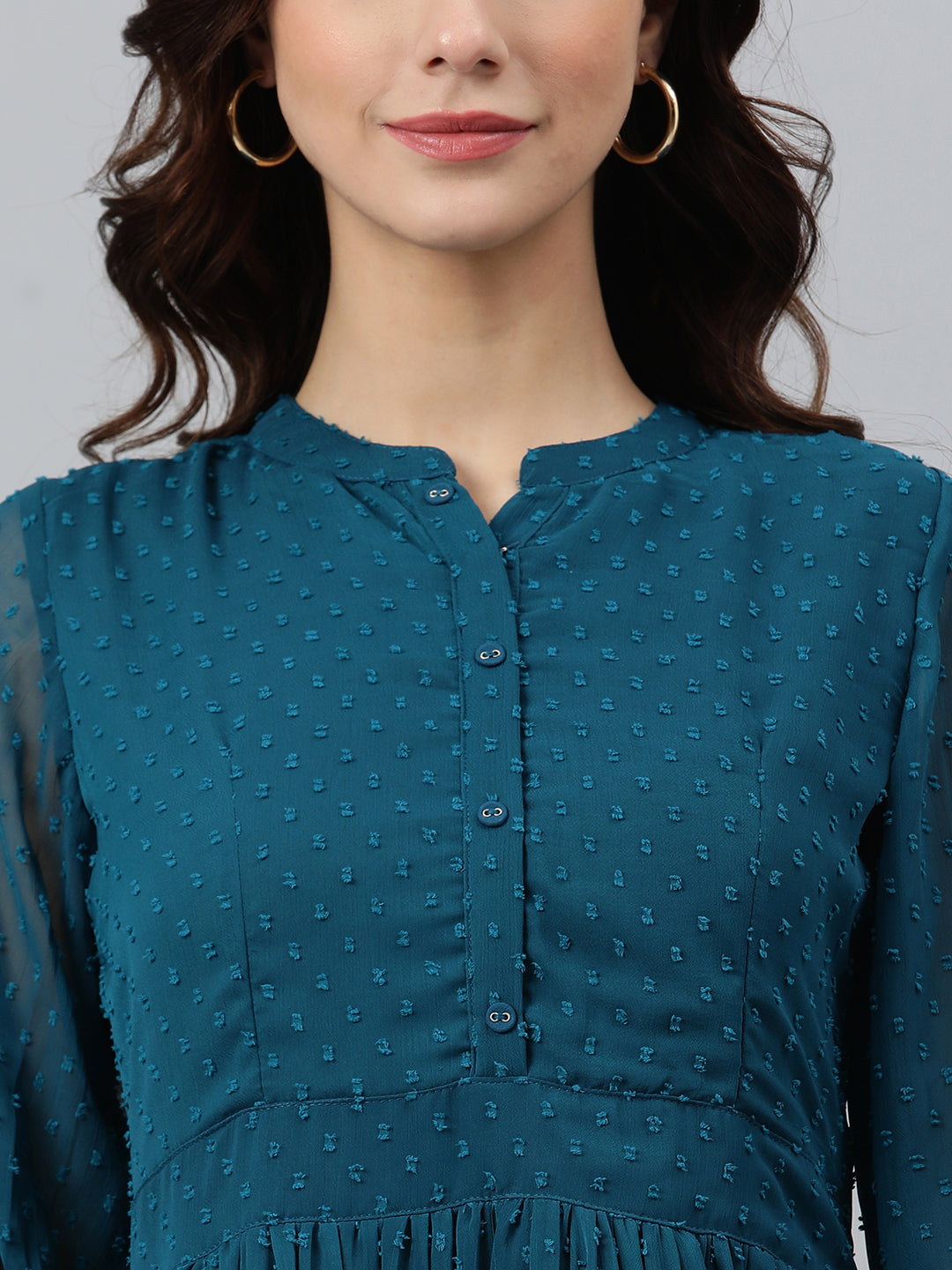 Indian Clothing Janasya Women's Teal Poly Chiffon Self Design Casual Flared kurta | Grocsy