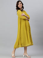 Janasya Women's Mustard Poly Chiffon Self Design Casual Frontslit kurta | Grocsy