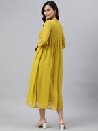 Janasya Women's Mustard Poly Chiffon Self Design Frontslit Western Dress | Grocsy