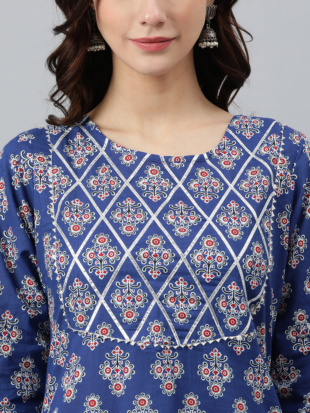 Indian Clothing Janasya Women's Blue Cotton Floral Printed Casual Straight kurta | Grocsy