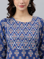 Indian Clothing Janasya Women's Blue Cotton Floral Printed Casual Straight kurta | Grocsy
