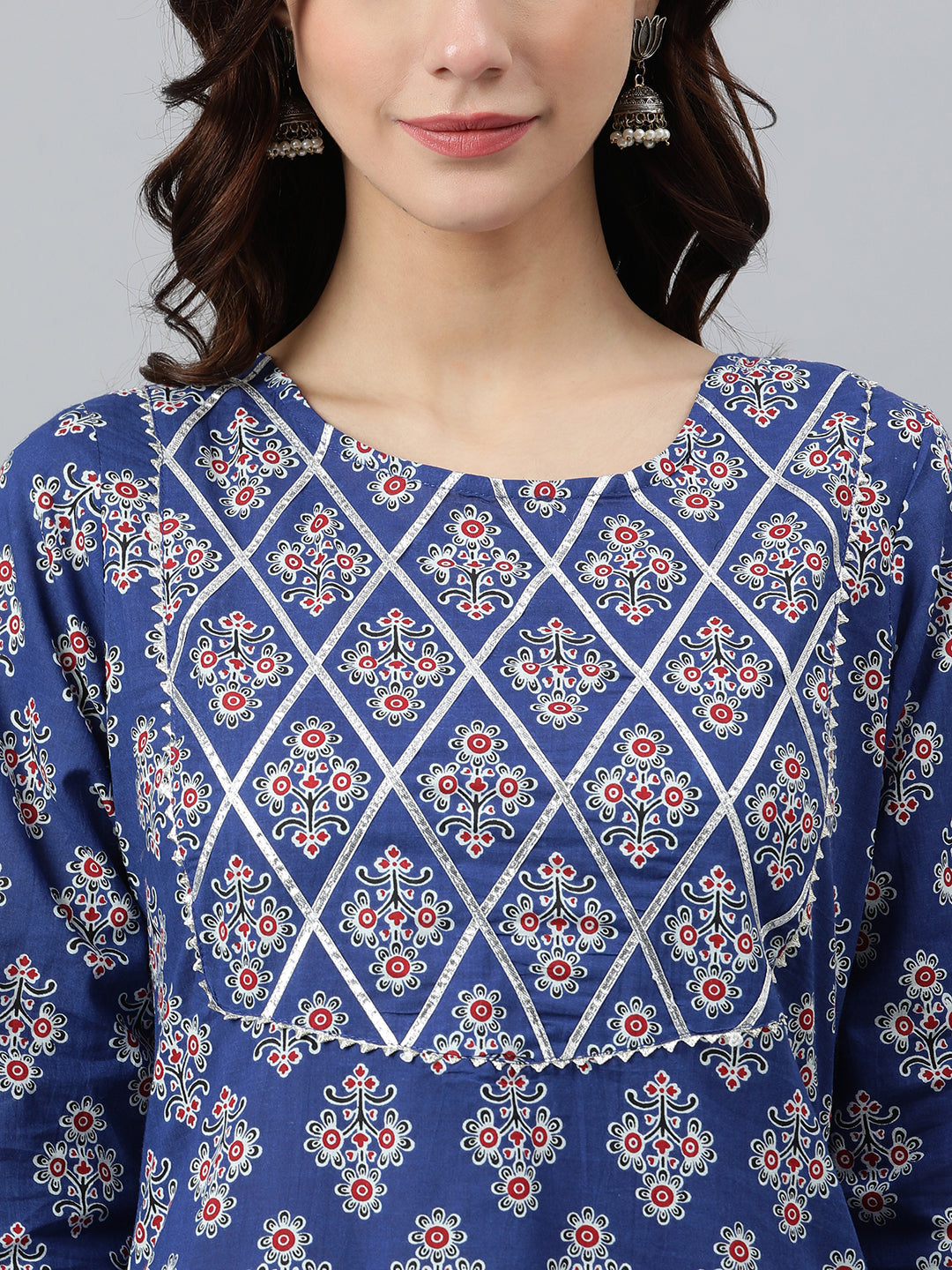 Indian Clothing Janasya Women's Blue Cotton Floral Printed Casual Straight kurta | Grocsy