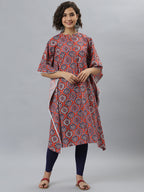 Janasya Women's Orange Cotton Floral Print Casual Kaftan Kurta | Grocsy