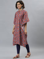 Janasya Women's Orange Cotton Floral Print Casual Kaftan Kurta | Grocsy