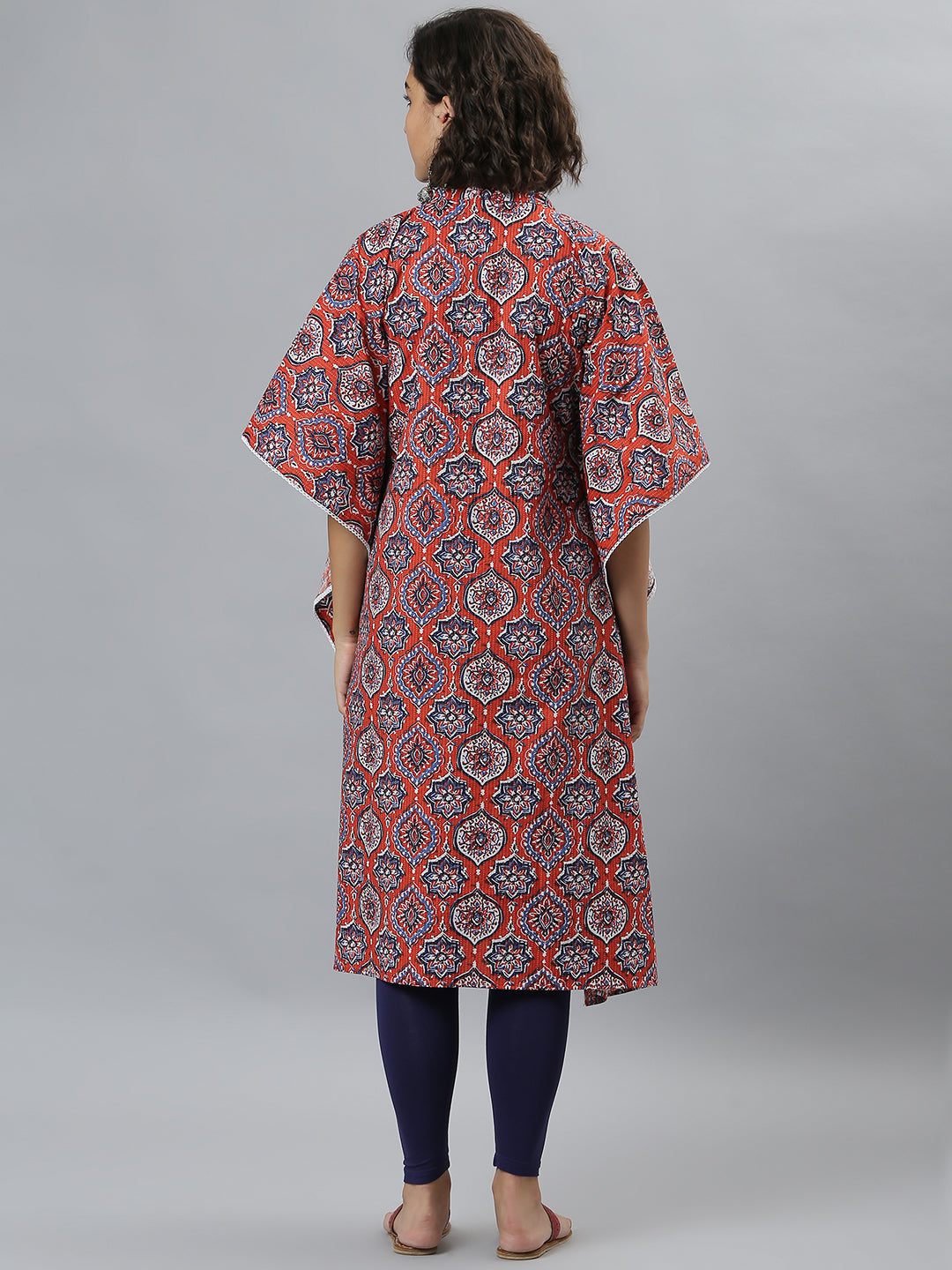 Janasya Women's Orange Cotton Floral Print Casual Kaftan Kurta | Grocsy