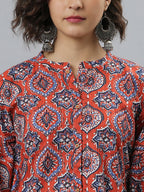 Janasya Women's Orange Cotton Floral Print Casual Kaftan Kurta | Grocsy