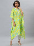 Janasya Women's Yellow Cotton Floral Print Casual Kaftan Kurta | Grocsy