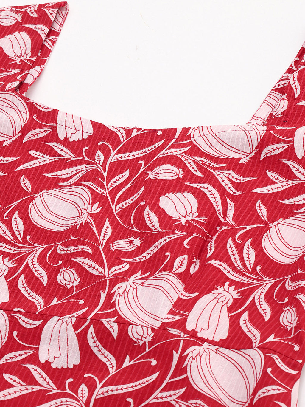 Janasya Women's Red Cotton Floral Printed A-line Western Dress | Grocsy
