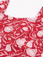 Janasya Women's Red Cotton Floral Printed A-line Western Dress | Grocsy