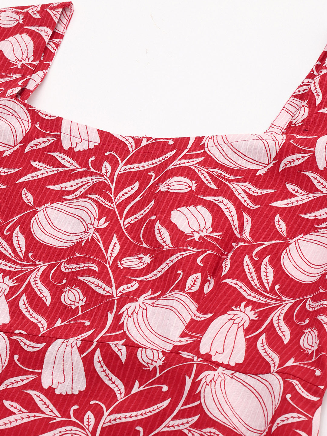 Janasya Women's Red Cotton Floral Printed A-line Western Dress | Grocsy