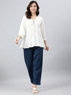 Janasya Women's White Rayon Solid Flared Top | Grocsy