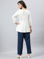 Janasya Women's White Rayon Solid Flared Top | Grocsy