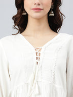 Janasya Women's White Rayon Solid Flared Top | Grocsy