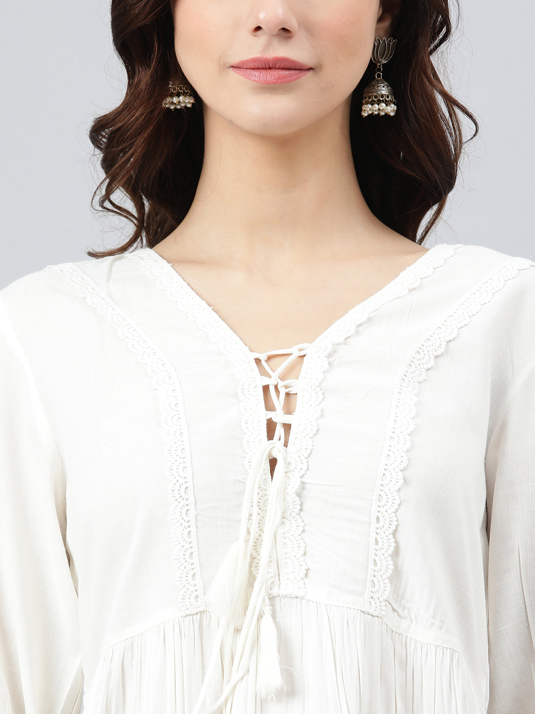 Janasya Women's White Rayon Solid Flared Top | Grocsy