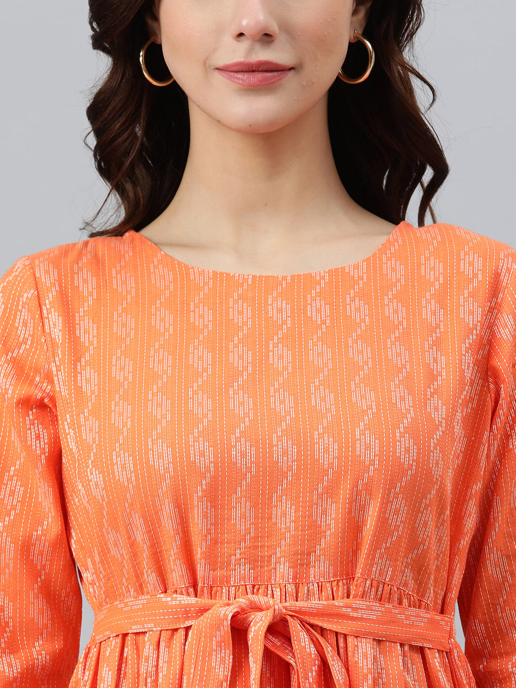 Janasya Women's Orange Cotton Woven Design Tiered Western Dress | Grocsy