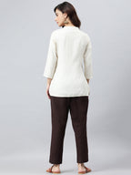 Janasya Women's Cream Rayon Slub Embroidered A-Line Top | Grocsy