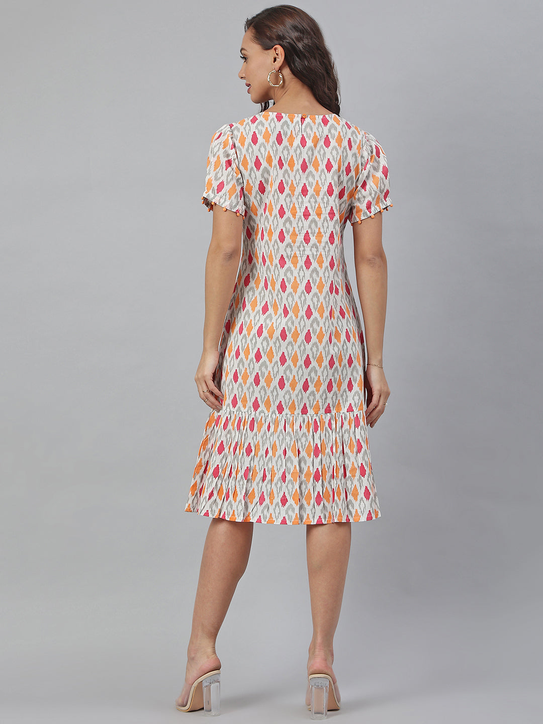 Janasya Women's Off White Cotton Printed A-line Western Dress | Grocsy