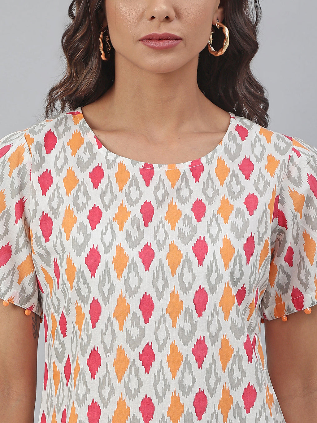 Janasya Women's Off White Cotton Printed A-line Western Dress | Grocsy