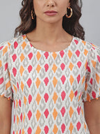 Janasya Women's Off White Cotton Printed A-line Western Dress | Grocsy
