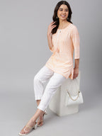 Janasya Women's Peach Cotton Ethnic Motifs Straight Tunic | Grocsy