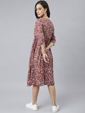Janasya Women's Maroon Cotton Floral Printed Angrakha Western Dress | Grocsy