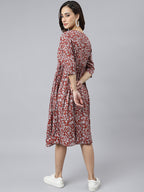 Janasya Women's Maroon Cotton Floral Printed Angrakha Western Dress | Grocsy