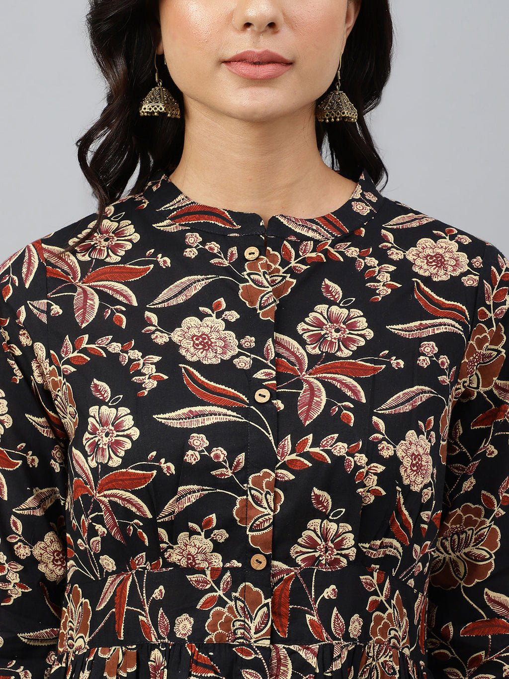 Janasya Women's Black Cotton Floral Printed Flared Western Dress | Grocsy