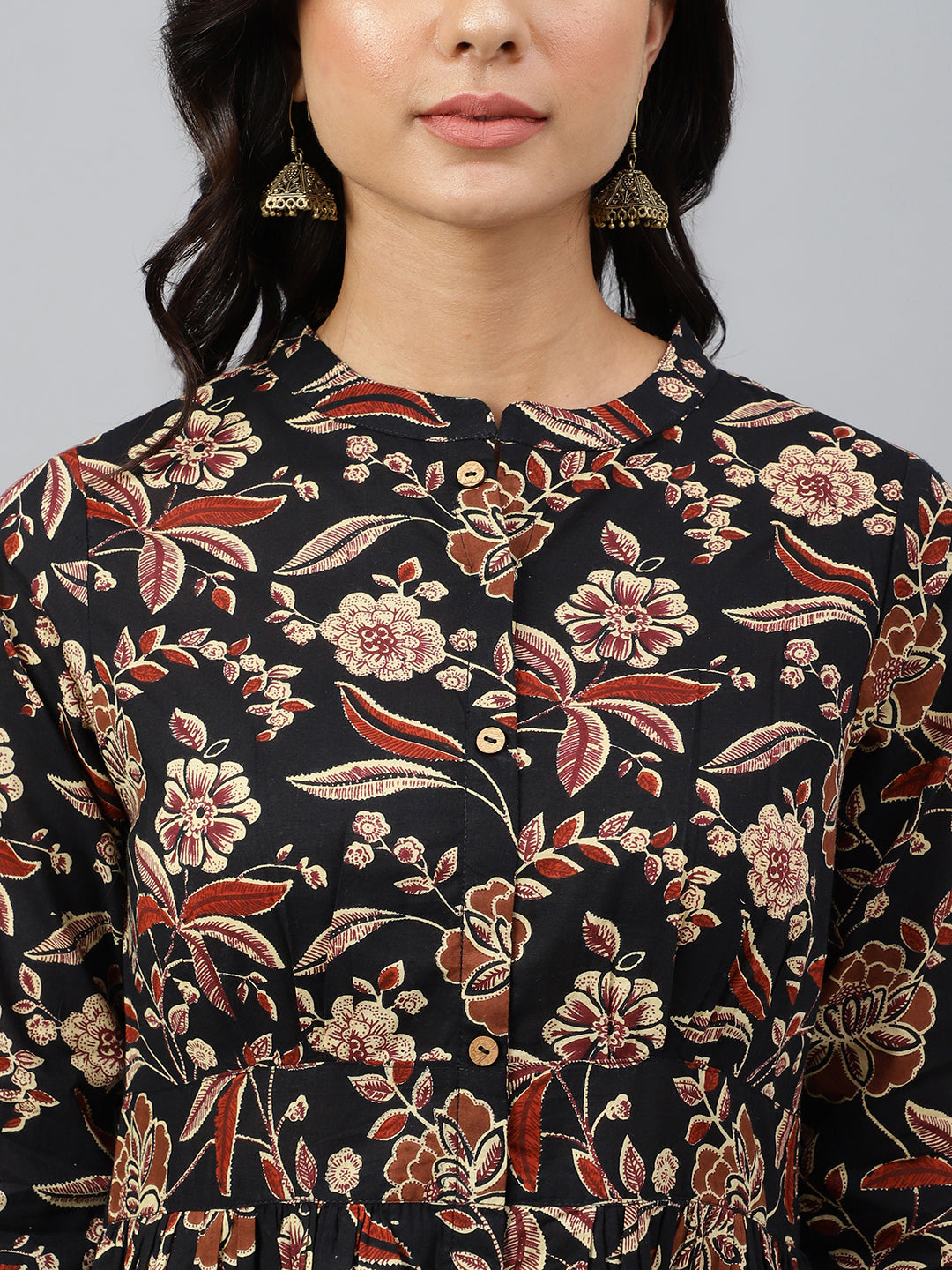 Janasya Women's Black Cotton Floral Printed Flared Western Dress | Grocsy
