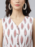 Janasya Women's White Cotton Ethnic Motifs Flared Western Dress | Grocsy