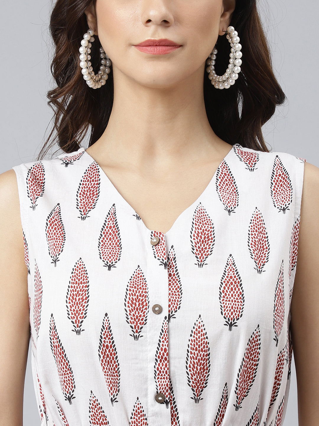 Janasya Women's White Cotton Ethnic Motifs Flared Western Dress | Grocsy