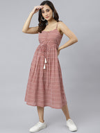 Janasya Women's Red Cotton Shapes Print Flared Western Dress | Grocsy