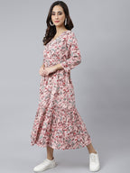Janasya Women's Peach Cotton Floral Printed Casual Flared kurta | Grocsy