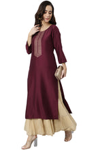 Janasya Wine Poly Silk Solid Straight kurta | Grocsy