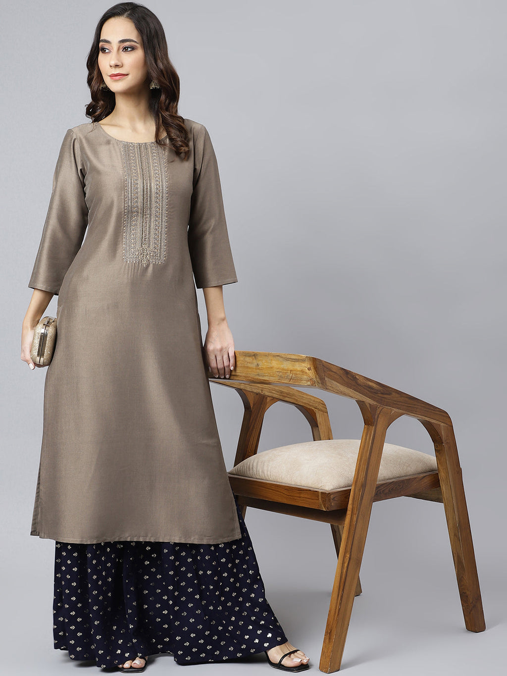 Janasya Women's Taupe Poly Silk Solid Casual Straight kurta | Grocsy