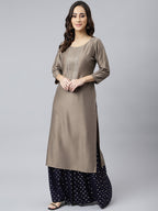 Janasya Women's Taupe Poly Silk Solid Casual Straight kurta | Grocsy