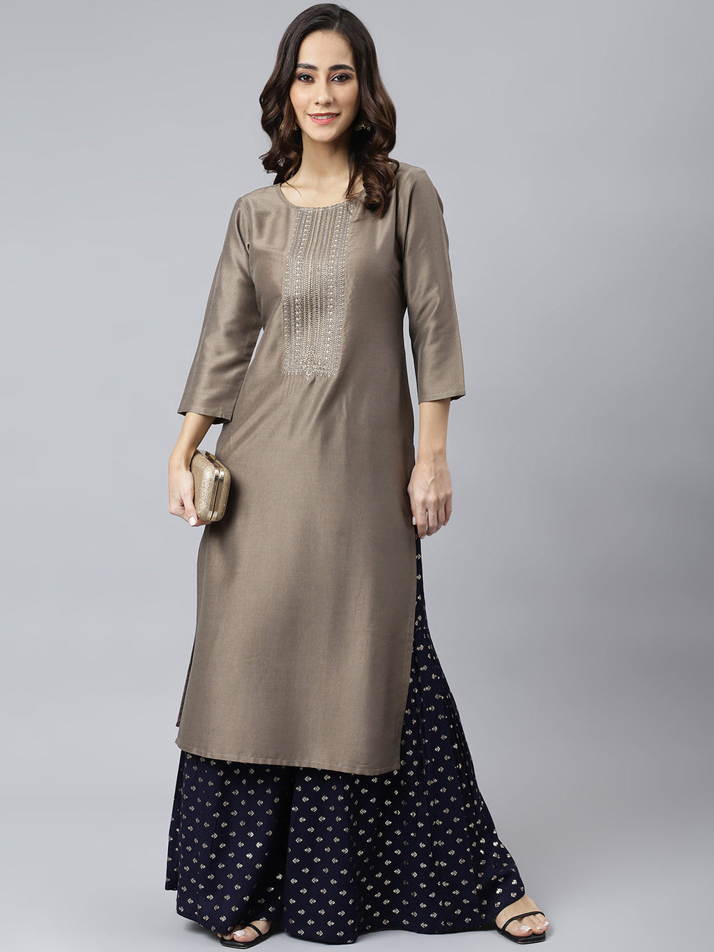 Janasya Women's Taupe Poly Silk Solid Casual Straight kurta | Grocsy
