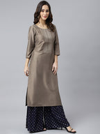 Janasya Women's Taupe Poly Silk Solid Casual Straight kurta | Grocsy
