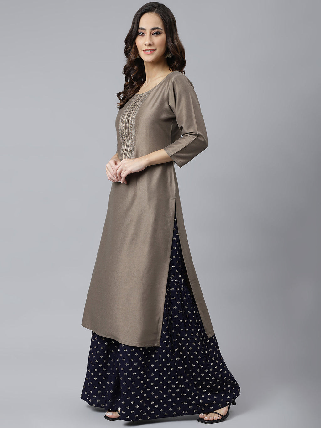 Janasya Women's Taupe Poly Silk Solid Casual Straight kurta | Grocsy