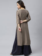 Janasya Women's Taupe Poly Silk Solid Casual Straight kurta | Grocsy